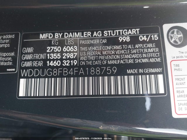 Продажа на аукционе авто 2015 Mercedes-benz S 550 4matic, vin: WDDUG8FB4FA188759, номер лота: 43767975