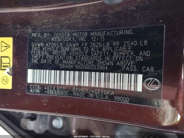 2016 LEXUS ES 350 58ABK1GG5GU003964 Photo 8