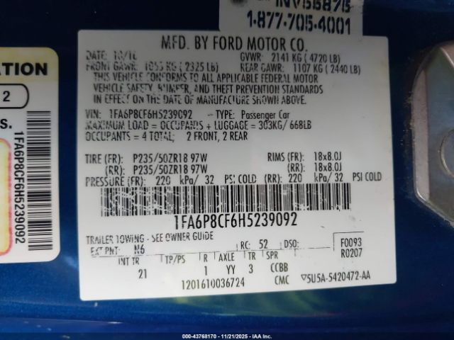 2017 FORD MUSTANG 1FA6P8CF6H5239092 Photo 8