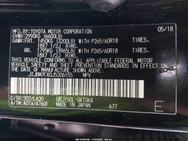 JTJBM7FX0J5206155 Lexus GX 460