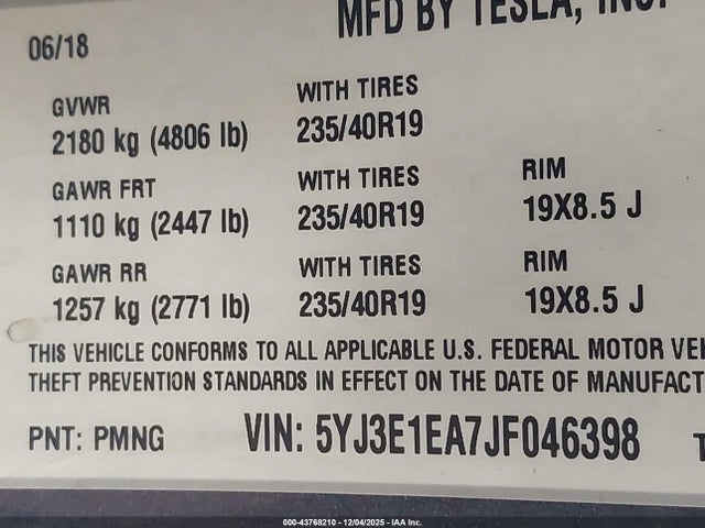 2018 TESLA MODEL 3 5YJ3E1EA7JF046398 Photo 8