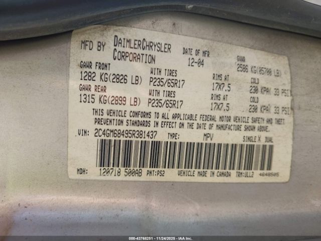 2005 CHRYSLER PACIFICA 2C4GM68495R381437 Photo 8