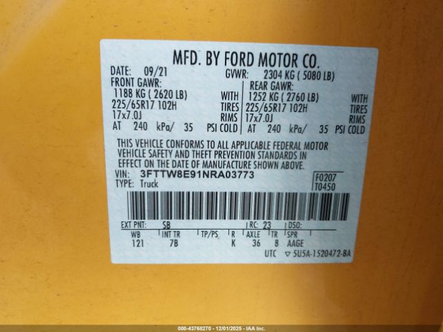2022 FORD MAVERICK 3FTTW8E91NRA03773 Photo 8