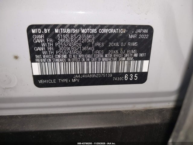 2022 MITSUBISHI OUTLANDER JA4J4VA89NZ075139 Photo 8