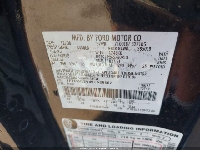 2009 FORD F-150 1FTPW12V49FA28857 Photo 8