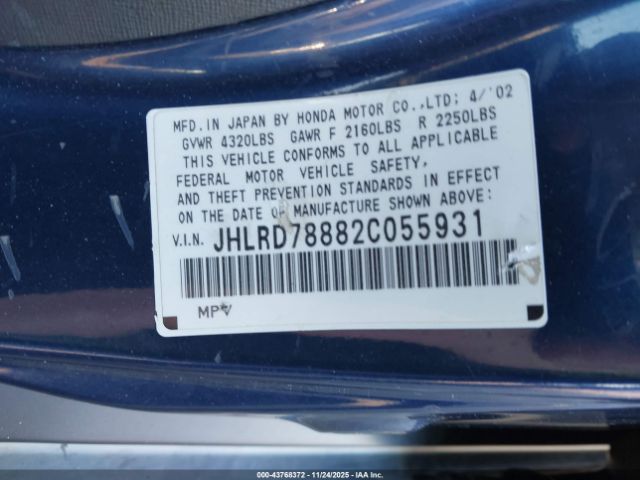 2002 HONDA CR-V JHLRD78882C055931 Photo 8