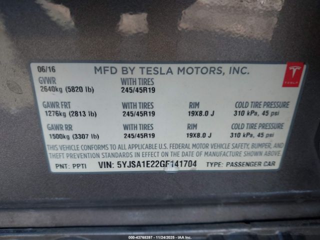 2016 TESLA MODEL S 5YJSA1E22GF141704 Photo 8
