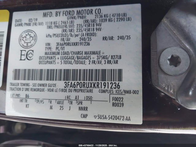 Ford Fusion Hybrid Titanium 2019 3FA6P0RUXKR191236 Image 9