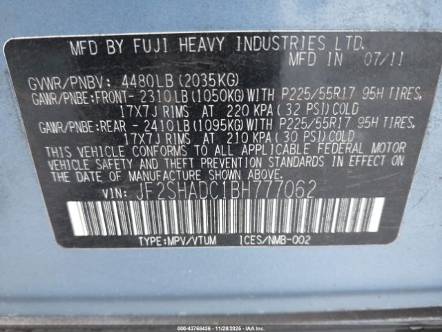 2011 SUBARU FORESTER JF2SHADC1BH777062 Photo 8