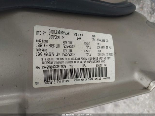 2006 CHRYSLER PACIFICA 2A4GM48476R911923 Photo 8