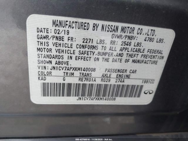 2019 INFINITI Q50 JN1CV7APXKM140008 Photo 8