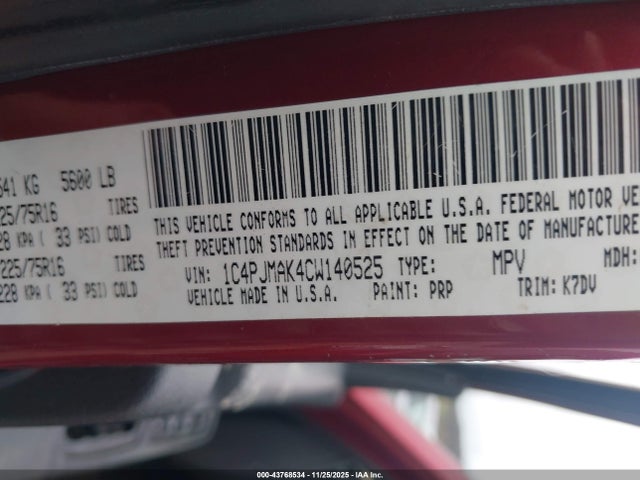 Auction sale of the 2012 Jeep Liberty Sport, vin: 1C4PJMAK4CW140525, lot number: 43768534
