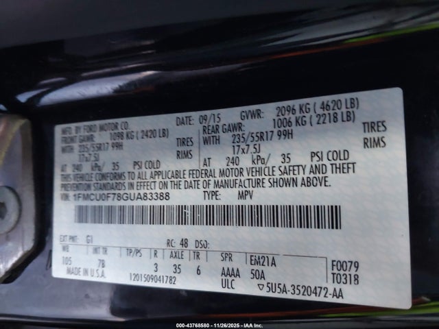 Ford ESCAPE S 2016 1FMCU0F78GUA83388 Image 9