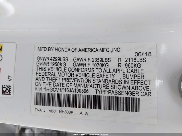 Honda ACCORD LX 2018 1HGCV1F16JA190596 Image 9
