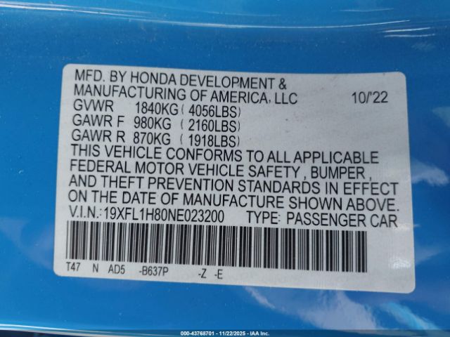 2022 HONDA CIVIC 19XFL1H80NE023200 Photo 8