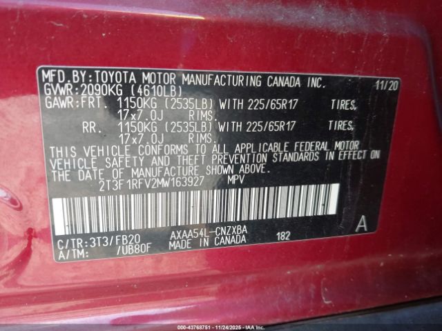 2021 TOYOTA RAV4 2T3F1RFV2MW163927 Photo 8