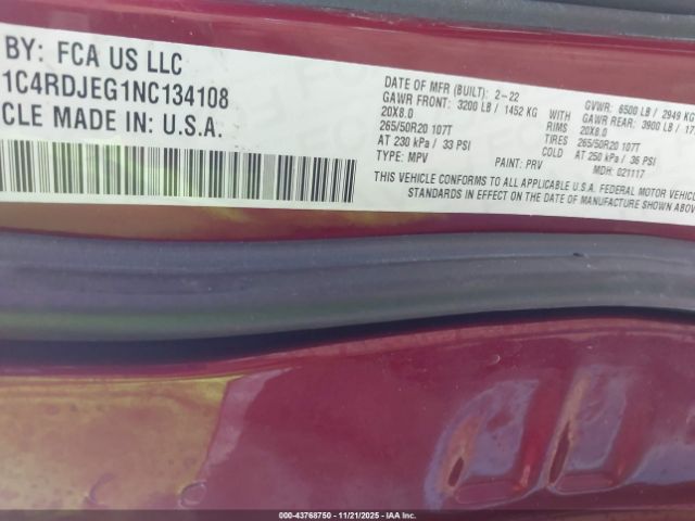 2022 DODGE DURANGO 1C4RDJEG1NC134108 Photo 8