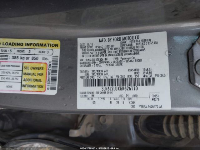 2016 LINCOLN MKZ HYBRID 3LN6L2LUXGR626110 Photo 8