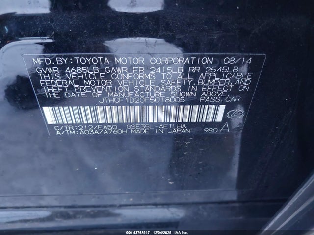 Lexus IS 250 2015 JTHCF1D20F5018005 Image 9