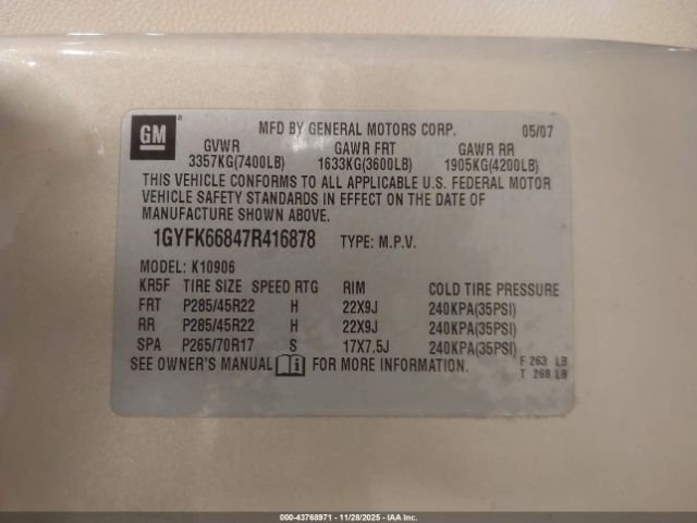 2007 CADILLAC ESCALADE ESV 1GYFK66847R416878 Photo 8