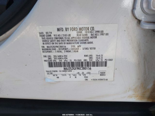 2019 FORD ECOSPORT MAJ3S2GE9KC280156 Photo 8