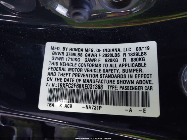 2019 HONDA CIVIC 19XFC2F68KE031368 Photo 8