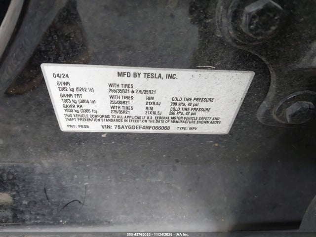 Aukcja sprzedaży 2024 Tesla Model Y Performance Dual Motor All-wheel Drive, vin: 7SAYGDEF4RF066068, numer aukcji: 43769053