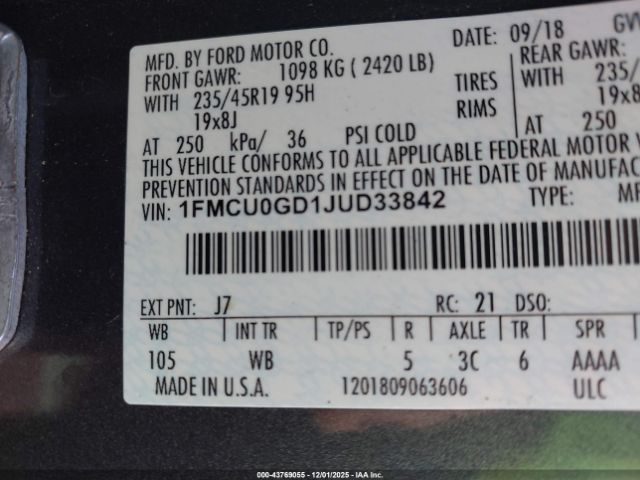 2018 FORD ESCAPE 1FMCU0GD1JUD33842 Photo 8