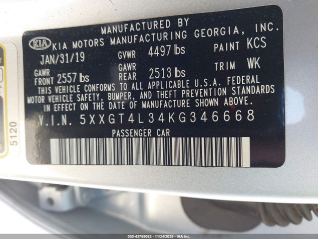 2019 KIA OPTIMA 5XXGT4L34KG346668 Photo 8