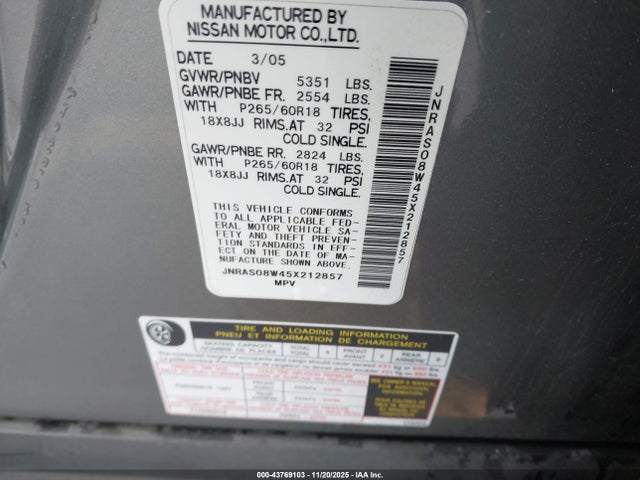 2005 INFINITI FX35 JNRAS08W45X212857 Photo 8