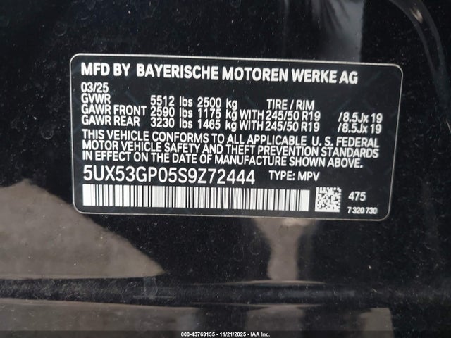 5UX53GP05S9Z72444 BMW X3 30 Xdrive