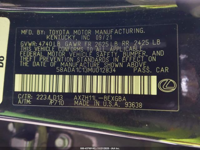 2021 LEXUS ES 300H 58ADA1C13MU012834 Photo 8