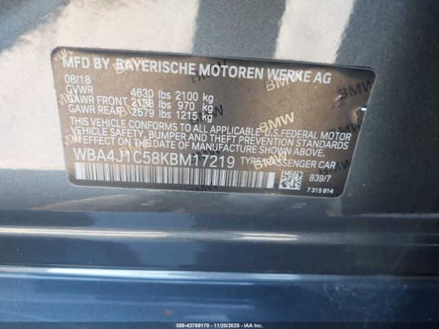 2019 BMW 430I GRAN COUPE WBA4J1C58KBM17219 Photo 8