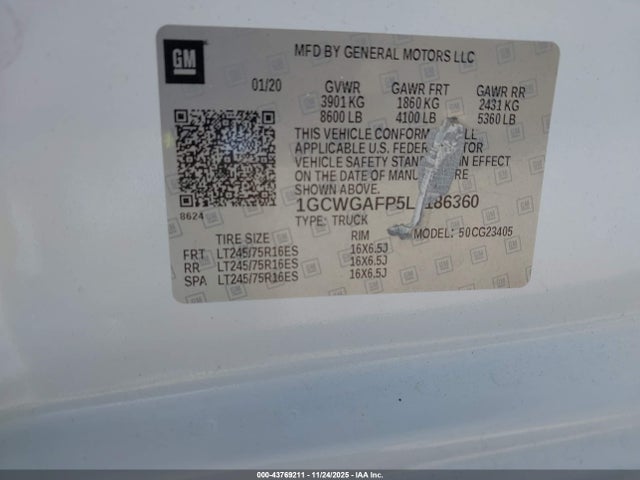 1GCWGAFP5L1186360 Chevrolet Express Cargo Rwd 2500 Regular Wheelbase Wt