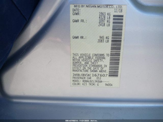 2019 NISSAN ALTIMA 1N4BL4BV5KC167607 Photo 8