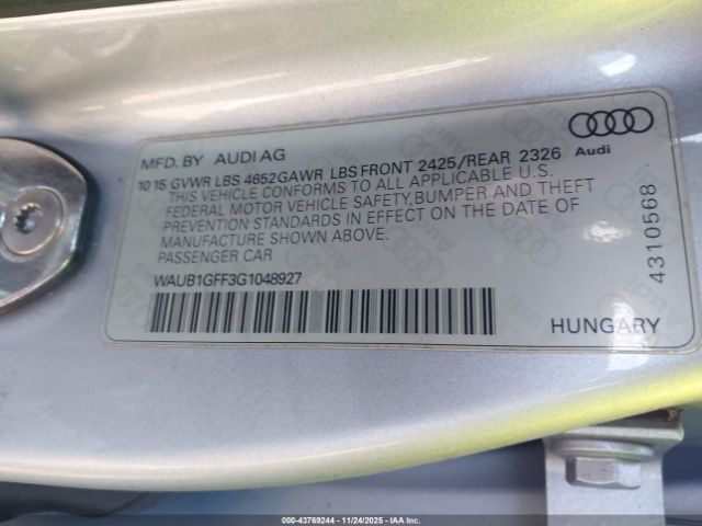 2016 AUDI S3 WAUB1GFF3G1048927 Photo 8