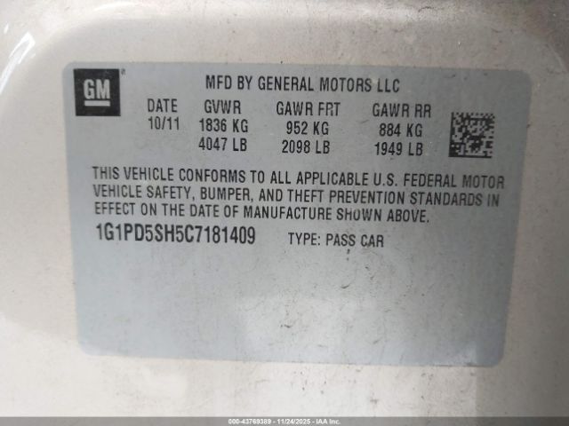 2012 CHEVROLET CRUZE 1G1PD5SH5C7181409 Photo 8