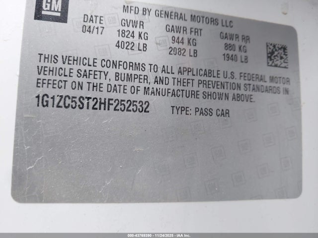 Chevrolet Malibu 1fl 2017 1G1ZC5ST2HF252532 Image 9