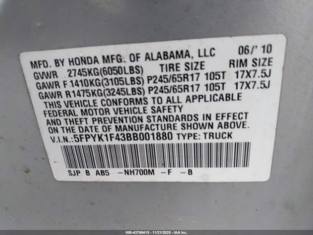 2011 HONDA RIDGELINE 5FPYK1F43BB001880 Photo 8