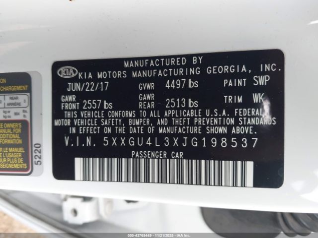 2018 KIA OPTIMA 5XXGU4L3XJG198537 Photo 8