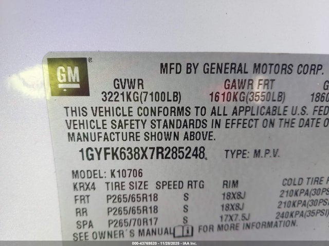 2007 CADILLAC ESCALADE 1GYFK638X7R285248 Photo 8