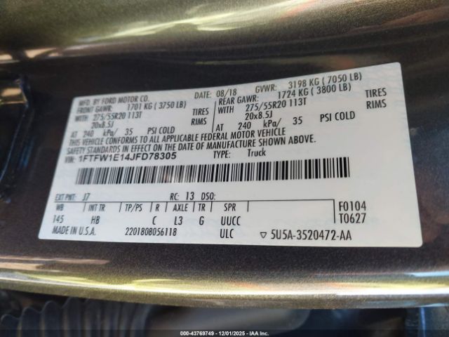 2018 FORD F-150 1FTFW1E14JFD78305 Photo 8