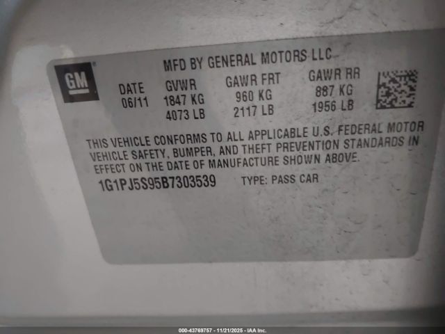 2011 CHEVROLET CRUZE 1G1PJ5S95B7303539 Photo 8