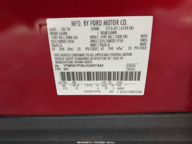 2018 FORD EXPLORER 1FM5K7F86JGA97442 Photo 8