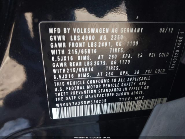 2013 VOLKSWAGEN TIGUAN WVGBV7AX5DW530235 Photo 8