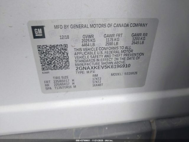 2019 CHEVROLET EQUINOX 2GNAXKEV5K6196910 Photo 8