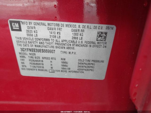 2014 CADILLAC SRX 3GYFNEE39ES669907 Photo 8