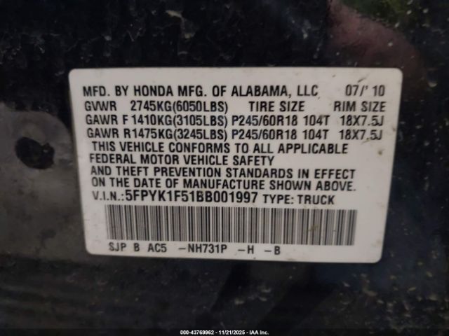 2011 HONDA RIDGELINE 5FPYK1F51BB001997 Photo 8