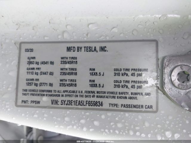 2020 TESLA MODEL 3 5YJ3E1EA5LF659834 Photo 8