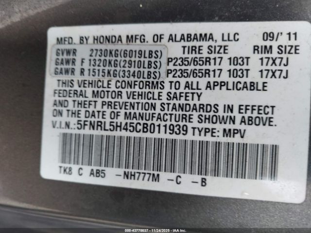 2012 HONDA ODYSSEY 5FNRL5H45CB011939 Photo 8